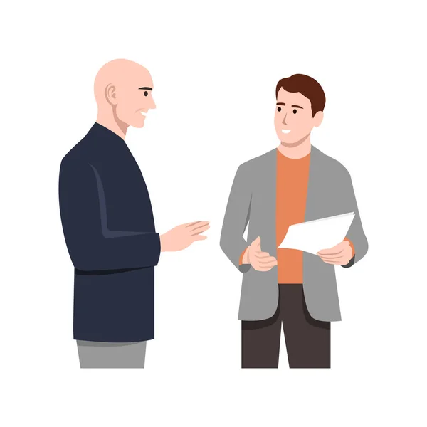 Two Businessman Talking Meeting Friends Colleagues Communication People Conversation Flat — Stock Vector