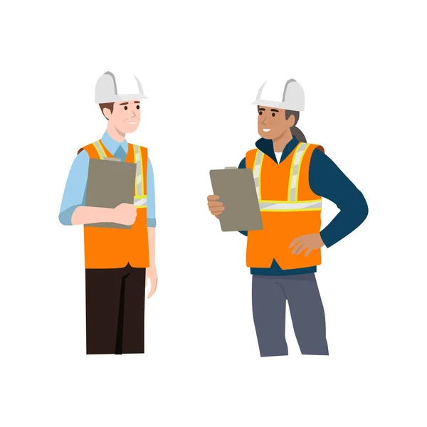 Construction Worker Discussion Manager Communication People Conversation Flat Vector Illustration — Stock Vector