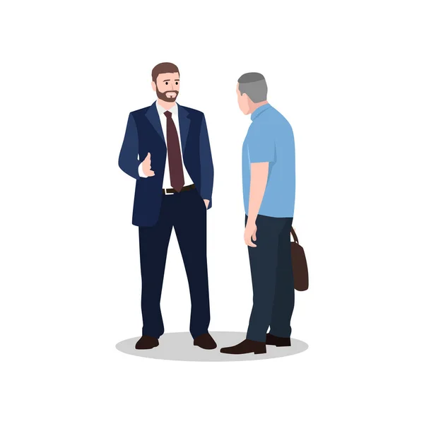 Two Businessmen Standing Talking Discussing Negotiating Communication People Conversation Flat — Stock Vector