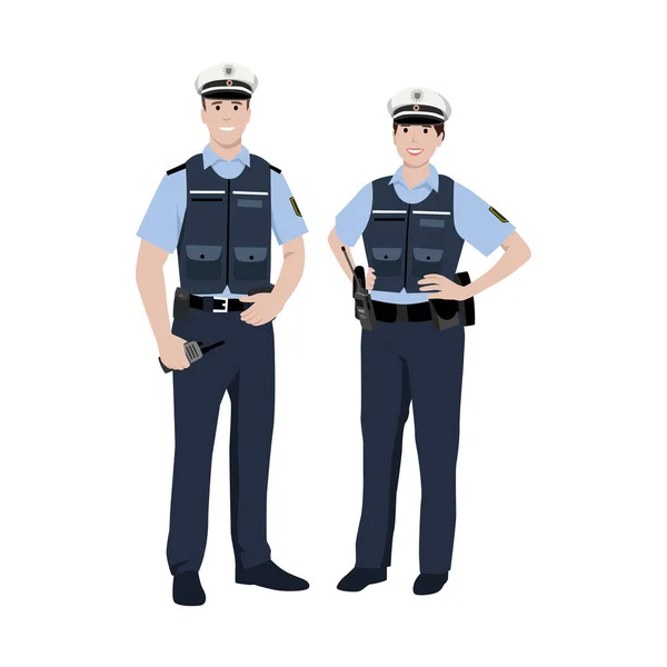 Hombre Mujer Diseño Personajes Policiales Tipo Europeo Ilustración Vectorial Plana — Vector de stock