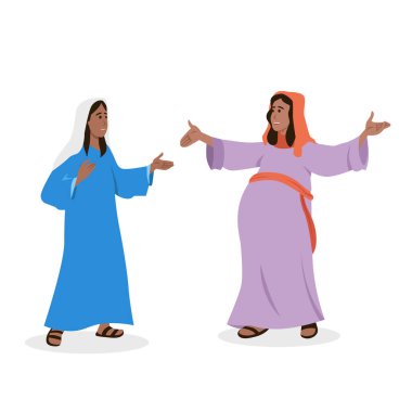 Mary, Vaftizci Elizabeth John 'u Ziyaret Ediyor. Düz vektör çizimi beyaz arkaplanda izole edildi