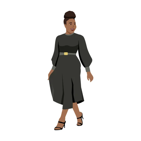 Curvy Woman Dress Vector Illustration Flat Vector Minimalistic Character Young — Stock Vector
