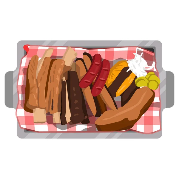 Set Meat Ingredients Texas Bbq Medley Illustration Cartoon Vector Food — Stock Vector