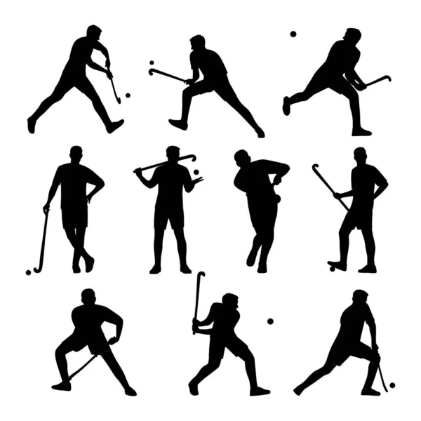 Field Hockey Player Character Set Flat Vector Illustration Isolated White — Stock Vector
