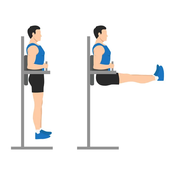 Man Doing Hanging Leg Raises Side View Abdominals Exercise Flat — Stock Vector