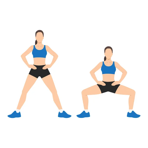 Wide Squats Workout Buttocks Hips Flat Vector Illustration Isolated White — Stock Vector