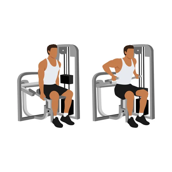 Hombre Haciendo Ejercicio Inmersiones Tríceps Sentado Máquina Asistida Ilustración Vectorial — Vector de stock