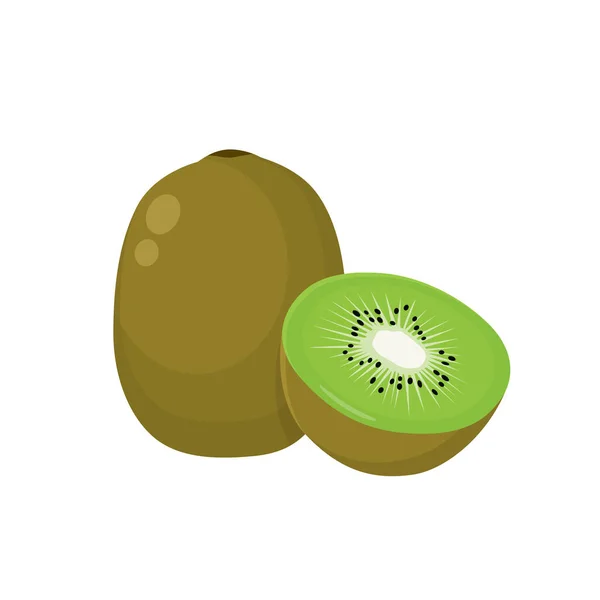 Vector Plano Fruta Kiwi Aislado Sobre Fondo Blanco Icono Gráfico — Vector de stock