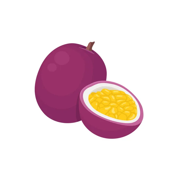 Vector Plano Fruta Pasión Aislado Sobre Fondo Blanco Icono Gráfico — Vector de stock