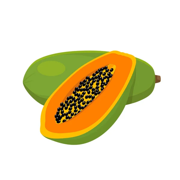 Vlakke Vector Van Papaya Geïsoleerd Witte Achtergrond Platte Illustratie Grafisch — Stockvector