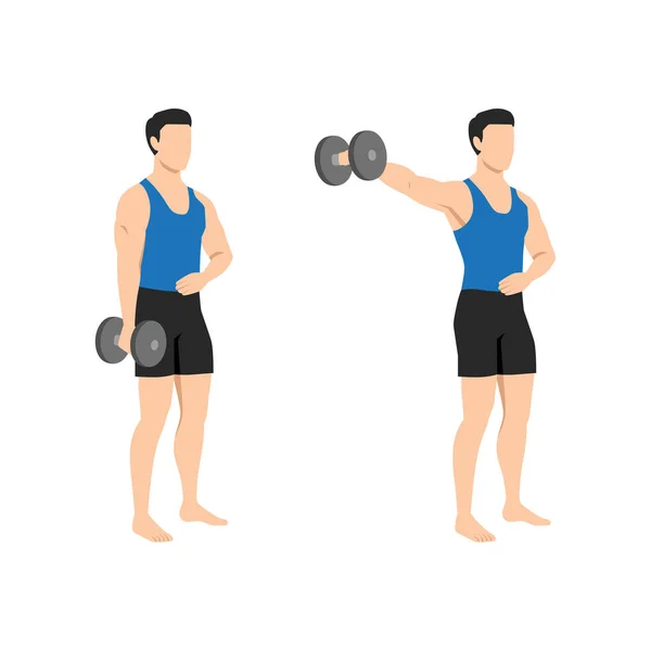 片方の腕を横に動かす男が立ち上がる 肩のトレーニングとトレーニング 白い背景に隔離されたフラットベクトルイラスト — ストックベクタ