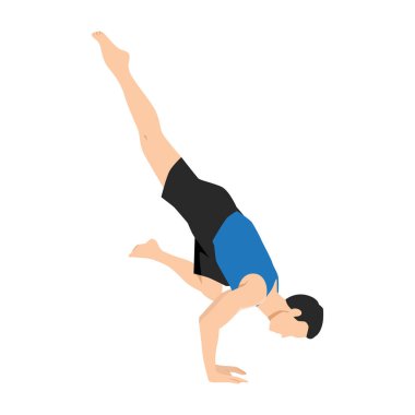 Uçan karga pozu veren adam. Düz vektör çizimi beyaz arkaplanda izole edildi