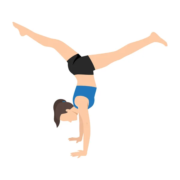 Vrouw Die Yoga Doet Handstand Split Pose Oefening Vlakke Vector — Stockvector
