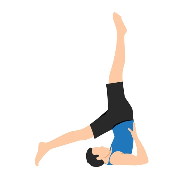男人做瑜伽肩膀站立姿势 用手推回去 把腿抬起来 白色背景上孤立的平面矢量图解 — 图库矢量图片