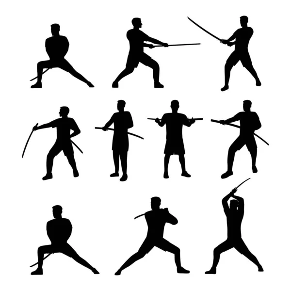 Hombre Atleta Aikido Establecer Carácter Ilustración Vectorial Plana Aislada Sobre — Vector de stock