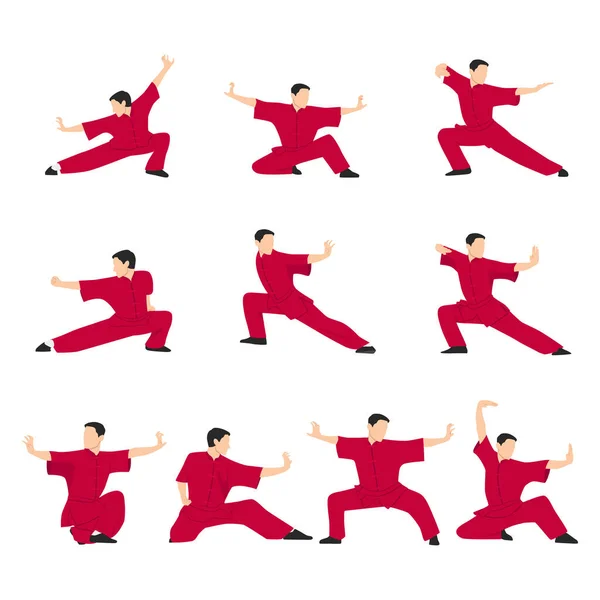 Ensemble Vectoriel Wushu Les Positions Wushu Eléments Design Icônes Illustration — Image vectorielle