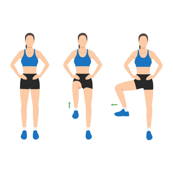 Femme Faisant Exercice Avec Hanche Jambe Unique Posture Rotation Hanche — Image vectorielle