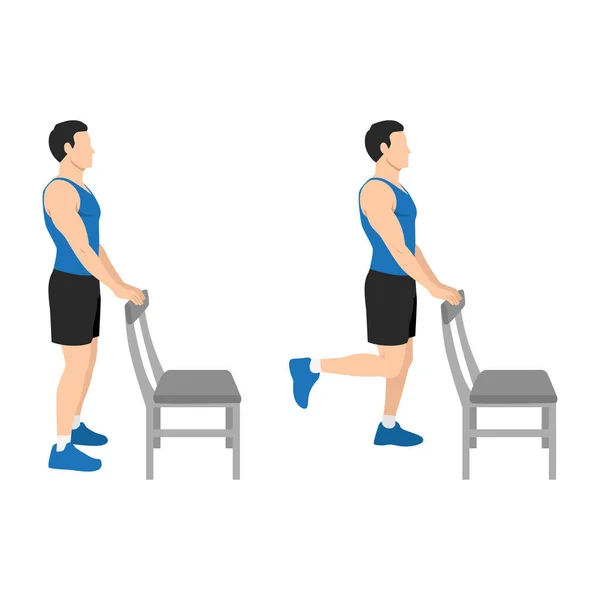 Der Mann Macht Übungen Stehen Oder Mit Gestützten Achillessehnen Flache — Stockvektor
