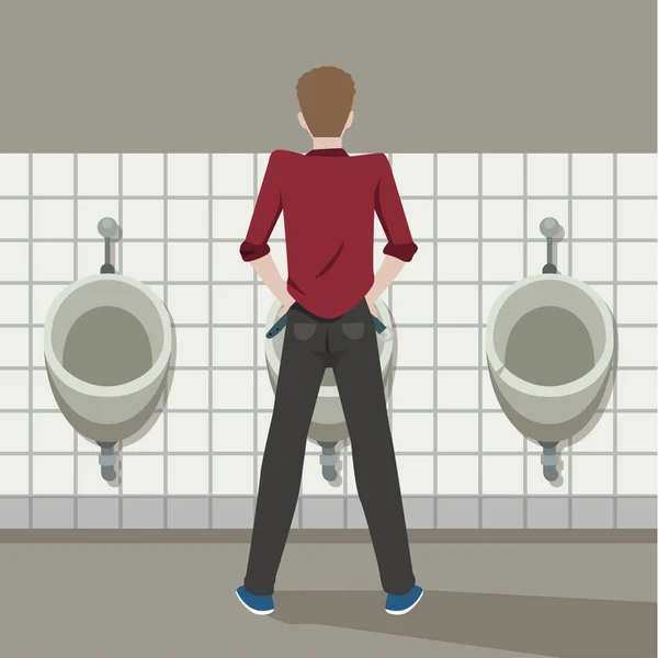 在公共厕所病媒平面设计中排尿的男人 — 图库矢量图片