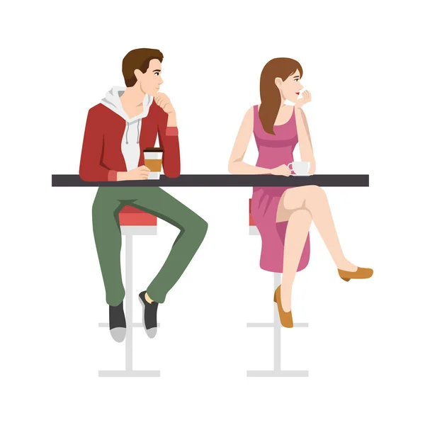 Ένας Άντρας Και Ένα Κορίτσι Κάθονται Ένα Καφέ Πίνοντας Καφέ — Διανυσματικό Αρχείο