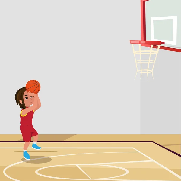Joueur Basket Ball Enfant Set Vecteur Poses Dirige Bal Sport — Image vectorielle