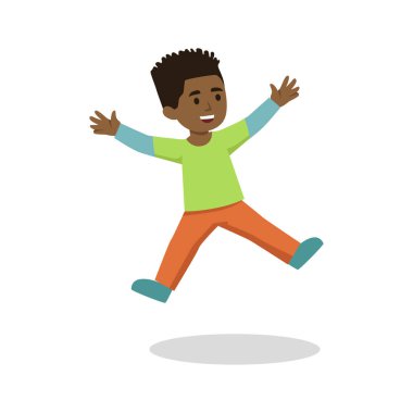 Mutlu çocuk ve beyaz arkaplanda izole edilmiş düz vektör çizimi