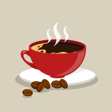 Bir fincan taze kahve. Vektör Illustration. Düz stil. Kafeterya, poster, afiş, kartlar için dekoratif tasarım