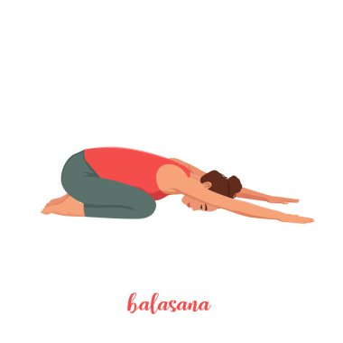 Woman doing yoga pose. Balasana. Flat vector illustration isolated on white background clipart