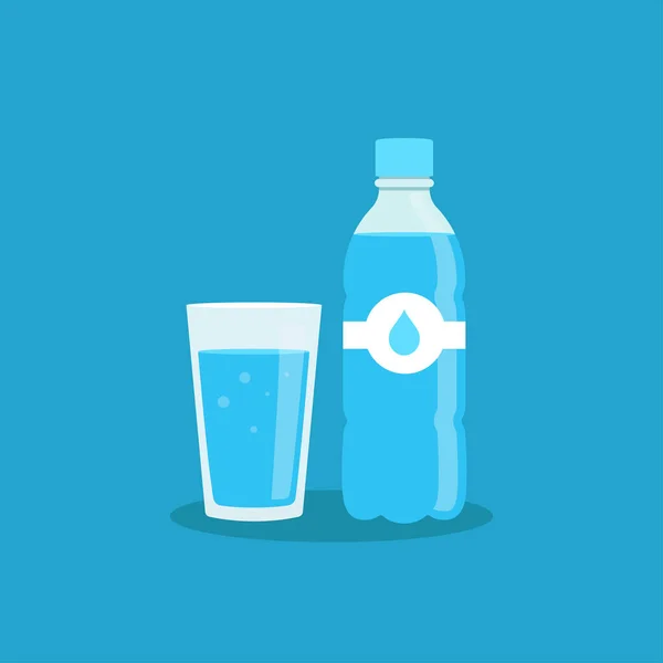 Plastikflasche Und Glas Wasser Wassertropfzeichen Vektorillustration — Stockvektor