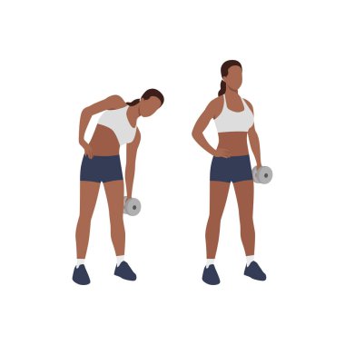 Kadın ayakta duran halterleri eğiyor. Düz vektör çizimi beyaz arkaplanda izole edildi. çalışma karakter kümesi