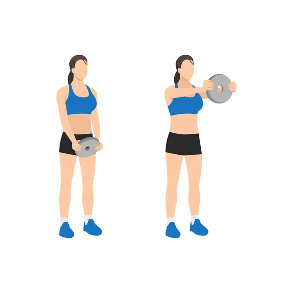 Femme Faisant Debout Plaque Épaule Avant Soulève Exercice Illustration Vectorielle — Image vectorielle