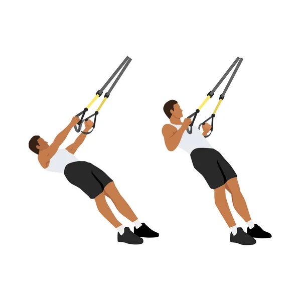 Homme Faisant Trx Suspension Sangle Rangées Exercice Illustration Vectorielle Plate — Image vectorielle