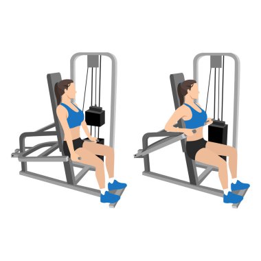 Yardımcı Makine 'nin triseps dalışı egzersizi yapan kadın. Düz vektör çizimi beyaz arkaplanda izole edildi