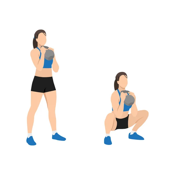 做Kettlebell高脚杯练习的女人白色背景上孤立的平面矢量图解 锻炼字符集 — 图库矢量图片