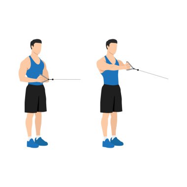 Palloff Press 'te çalışan adam. Eğik duruş egzersizi. Düz vektör çizimi beyaz arkaplanda izole edildi