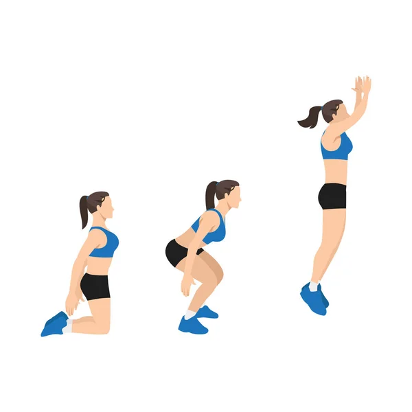 Donna Che Floor Salti Energia Ginocchio Saltare Esercizio Squat Illustrazione — Vettoriale Stock