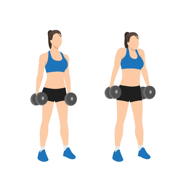 Femme Faisant Exercice Haltères Haussant Les Épaules Illustration Vectorielle Plate — Image vectorielle
