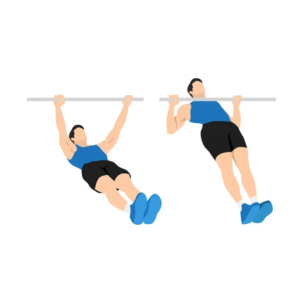 Man Doing Inverted Rows Reverse Pull Ups Exercise Flat Vector — Stock Vector