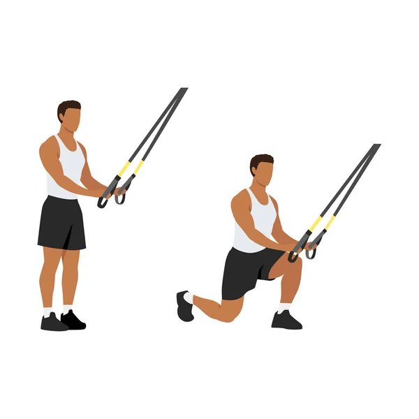 Man Doing Trx Reverse Lunges Exercise Flat Vector Illustration Isolated — Stock Vector