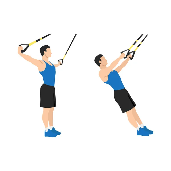 Man Doing Trx Suspension Strap Flyes Exercise Flat Vector Illustration — Stock Vector