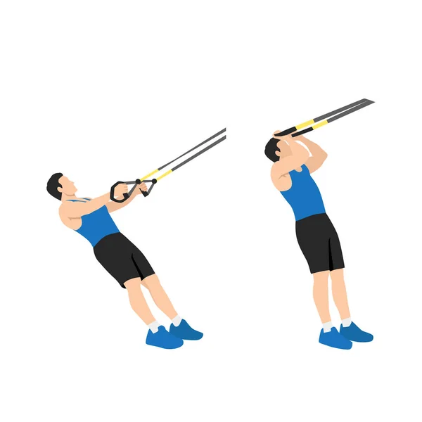Man Doing Trx Suspension Strap Bicep Curls Exercise Flat Vector — Stock Vector