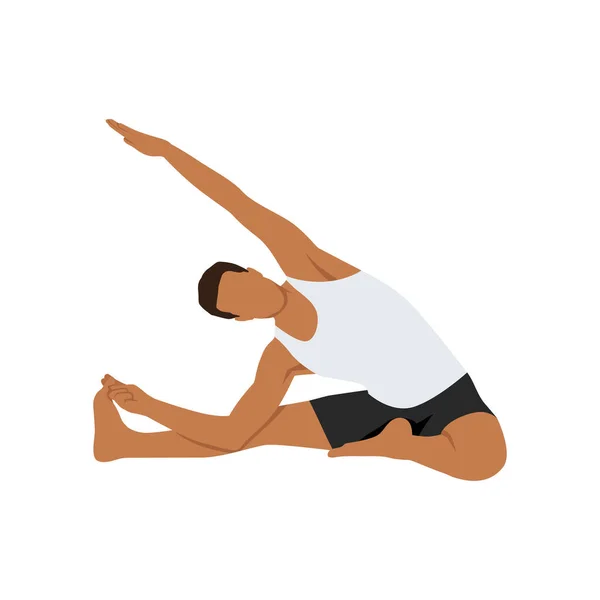 Мужчина Сидящий Боковой Широкоугольной Позе Parsva Upavistha Konasana Упражнения Плоская — стоковый вектор