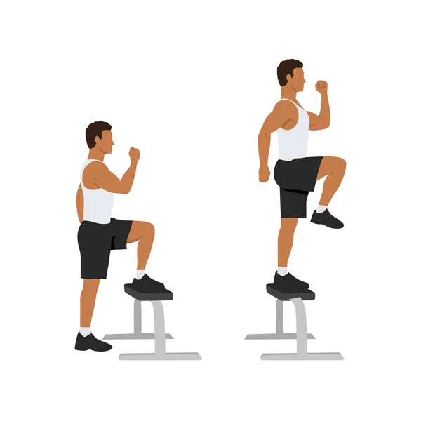 Man Doing Step Knee Raises Exercise Flat Vector Illustration Isolated — Stock Vector