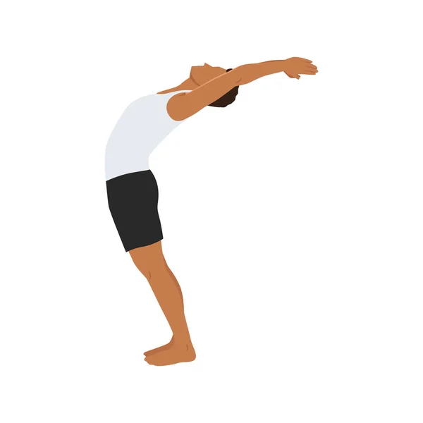Hombre Practica Yoga Pose Brazos Elevados Concepto Estilo Vida Saludable — Vector de stock