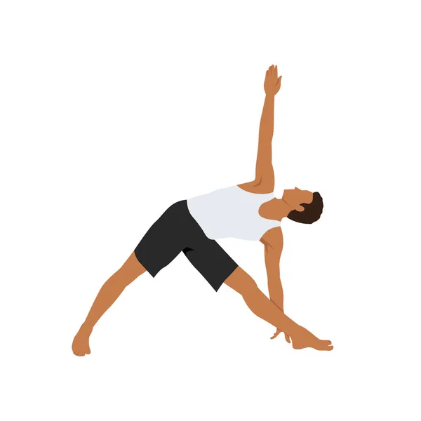 Man Doing Extended Triangle Pose Utthita Trikonasana Exercise Flat Vector — Stock Vector