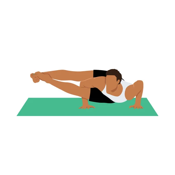 Hombre Practicando Yoga Haciendo Soporte Brazo Astavakrasana Equilibrio Asimétrico Brazo — Archivo Imágenes Vectoriales