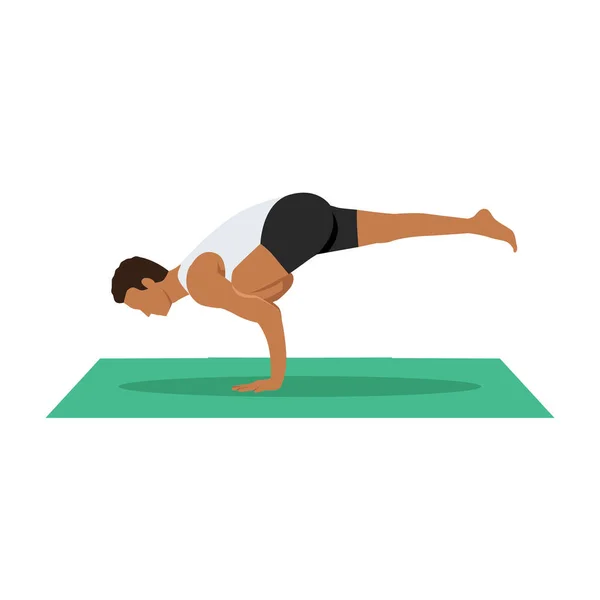 Homme Faisant Yoga Pilates Entraînement Remise Forme Asana Eka Pada — Image vectorielle