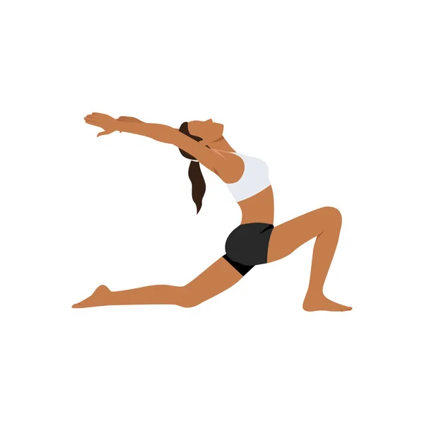 Femme Faisant Exercice Anjaneyasana Pose Fente Basse Illustration Vectorielle Plate — Image vectorielle