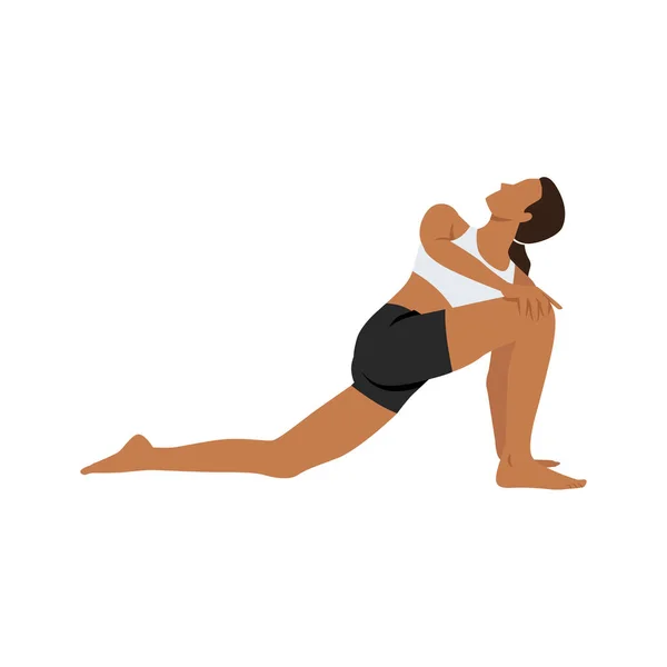 Woman Doing Anjaneyasana Low Lunge Yoga Twist Pose Vector Illustration — Stock Vector