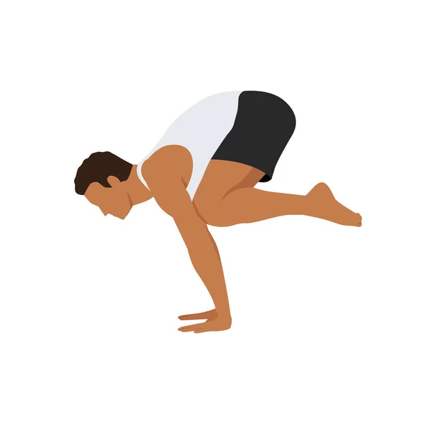 Muž Pózující Jeřábem Bakasana Yoga Póza Mužské Cvičení Fitness Aerobic — Stockový vektor